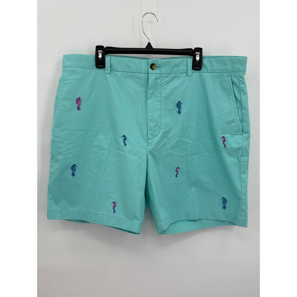 Vineyard Vines Mens 40 Turquoise Embroidered Seahorse Chino Shorts 1H001240